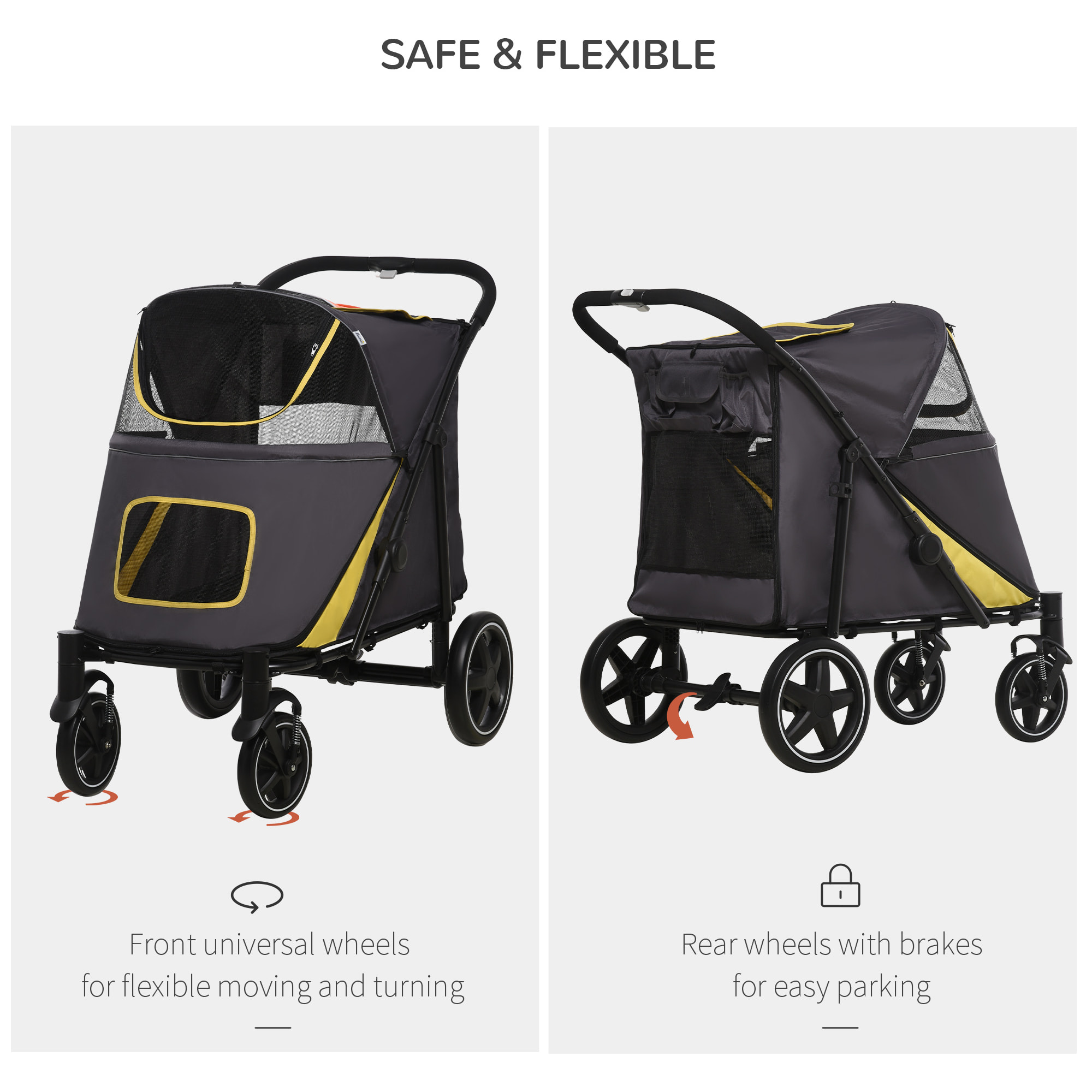 PawHut Passeggino Pieghevole per Cani di Taglia Media in Acciaio e Tessuto Oxford con Ingressi a Cerniera e Finestre a Rete, 112x65x100 cm