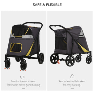 PawHut Passeggino Pieghevole per Cani di Taglia Media in Acciaio e Tessuto Oxford con Ingressi a Cerniera e Finestre a Rete, 112x65x100 cm