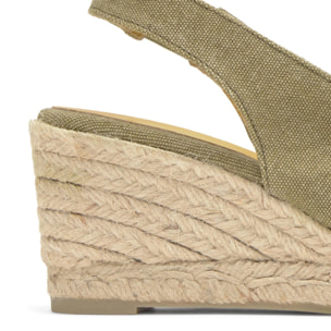 Alpargata destalonada Diana cuña de yute estilo peep toe en algodón orgánico lavado