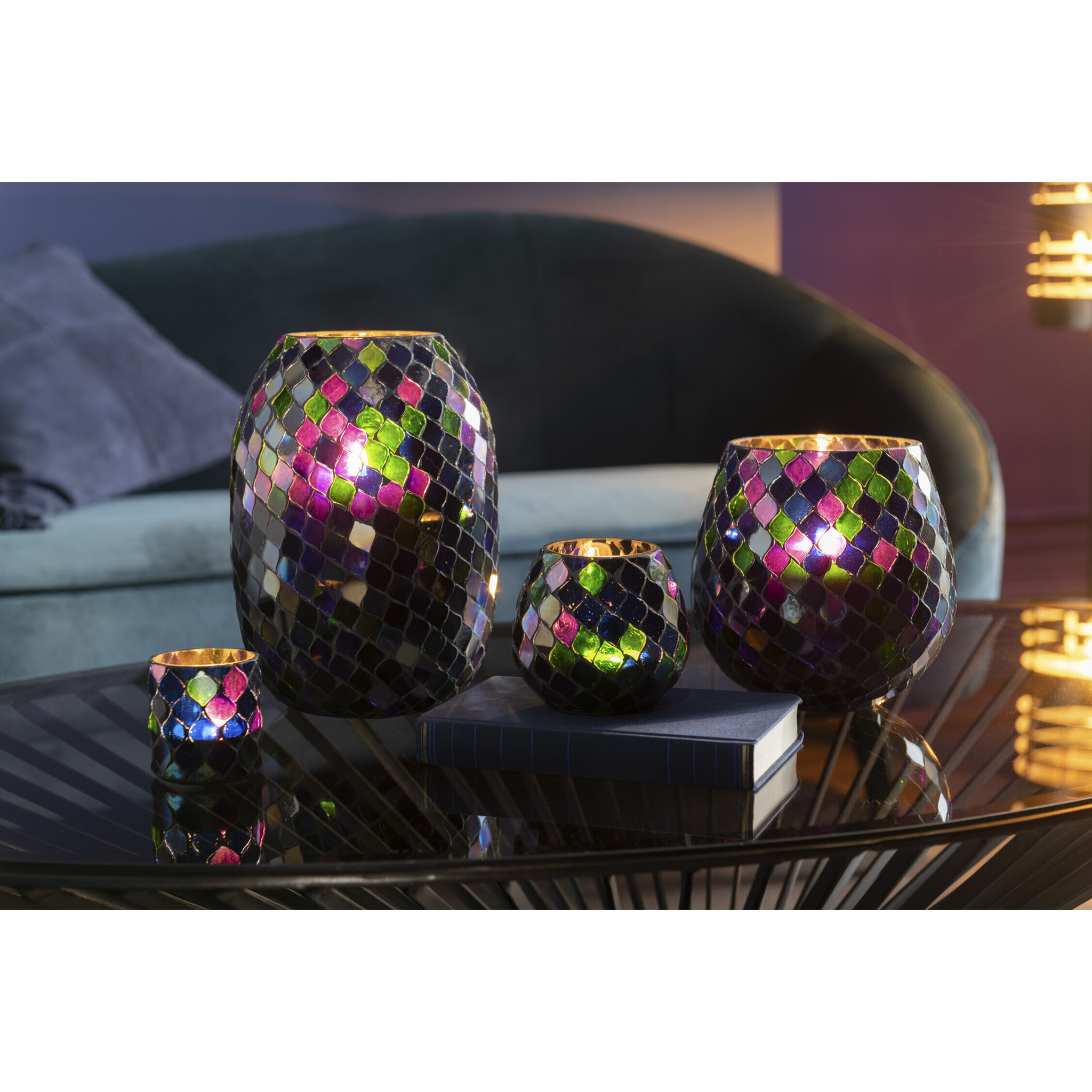 J-Line photophore Mosaic - verre - mauve - small - 2 pcs