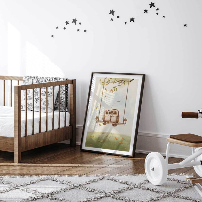 Affiche enfant hiboux amoureux  Affiche sous cadre noir
