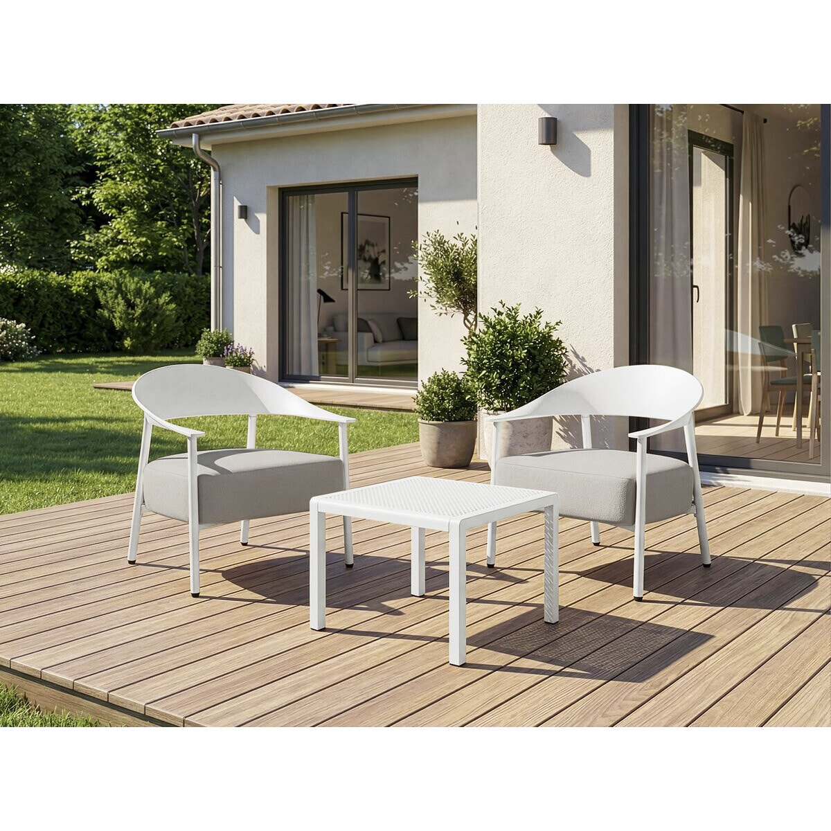 Lot de 2 fauteuils de jardin en plastique et en métal "Céora" - Blanc