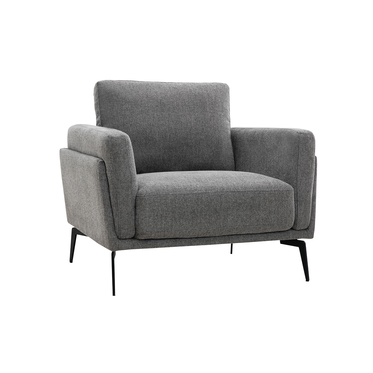 Fauteuil design en tissu effet velours texturé gris et métal noir MOSCO