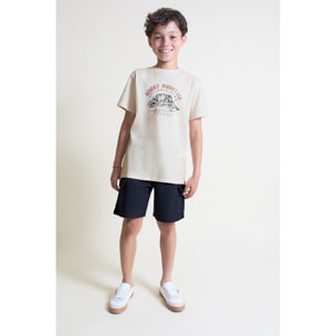 Conjunto Camiseta con Estampado Desert Mountain y Shorts Cargo con Bolsillos Laterales | Color: Crudo | Street Monkey