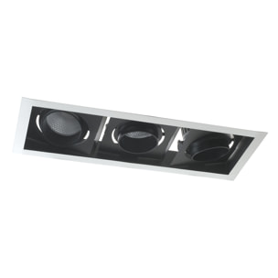 Incasso LED APOLLO antiriflesso in bianco e nero con tre luci spot orientabile 3x30W 3000K (luce calda)