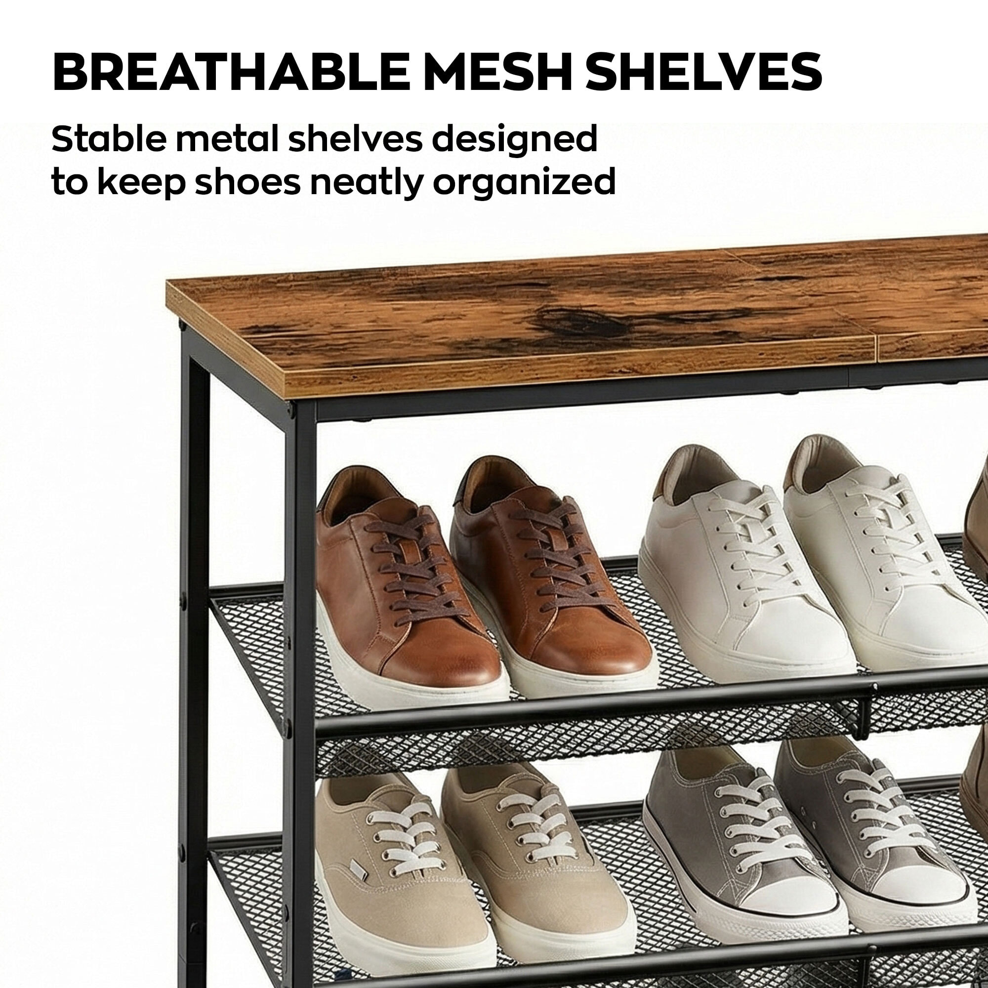 Zen - Scarpiera 4 ripiani 75x85x28,5 cm 12 paia Stile Industriale in Metallo e Legno