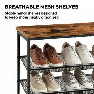 Zen - Scarpiera 4 ripiani 75x85x28,5 cm 12 paia Stile Industriale in Metallo e Legno