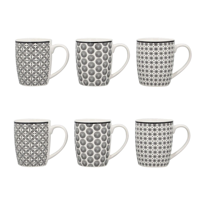 Lot de 6 mugs en porcelaine - 3 décors assortis 32cl GRAPHIK