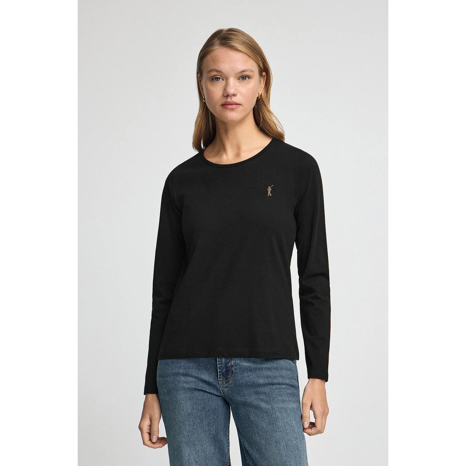 Maglietta nera a maniche lunghe a girocollo con logo Rigby Go Gold