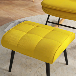 Silla Mecedora con Reposapiés, Sillón de Relax, con Cojín Acolchado, Respaldo Alto, Reposabrazos y Patas de Madera, Carga 130 kg, para Salón, Dormitorio, Amarillo
