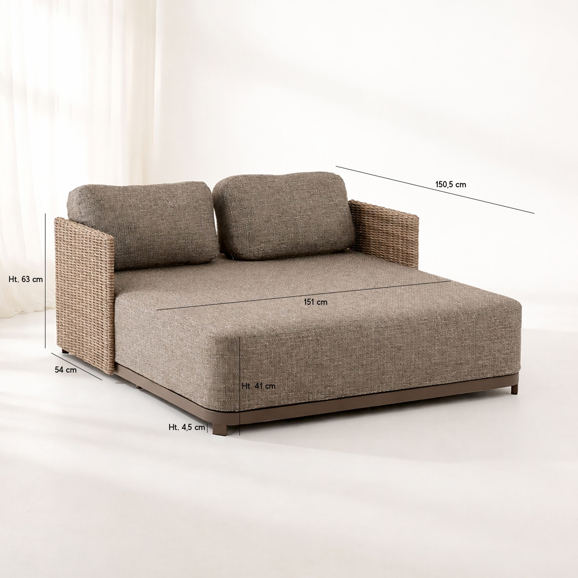 Lit d'extérieur en aluminium et tissu moka 2 places MADRAGUE