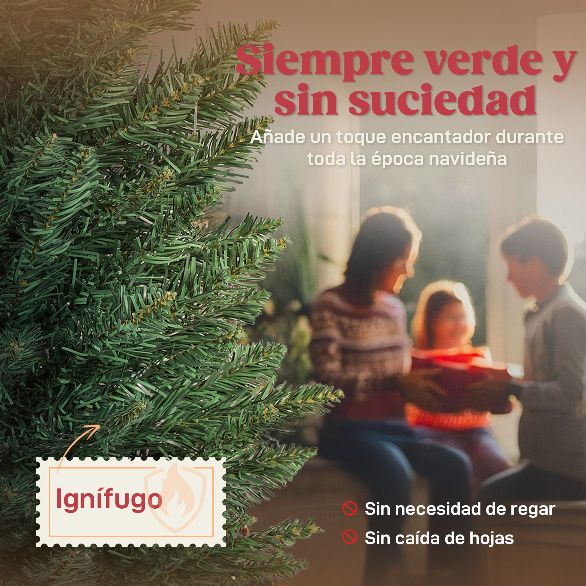 Árbol de Navidad Estrecho 210 cm, Árbol de Navidad Artificial con 401 Ramas, Soporte Metálico, Fácil de Montar, Decoración para Interior, Hogar, Oficina, Verde