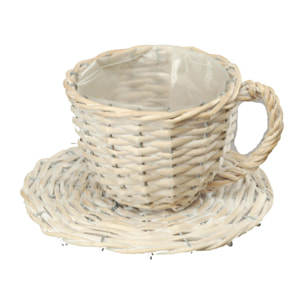 Cesto A Forma Di Tazza In Materiale Naturale. Larghezza 29 Cm - Pezzi 3 - 29X12X29cm - Colore: Bianco - Bianchi Dino - Cesteria