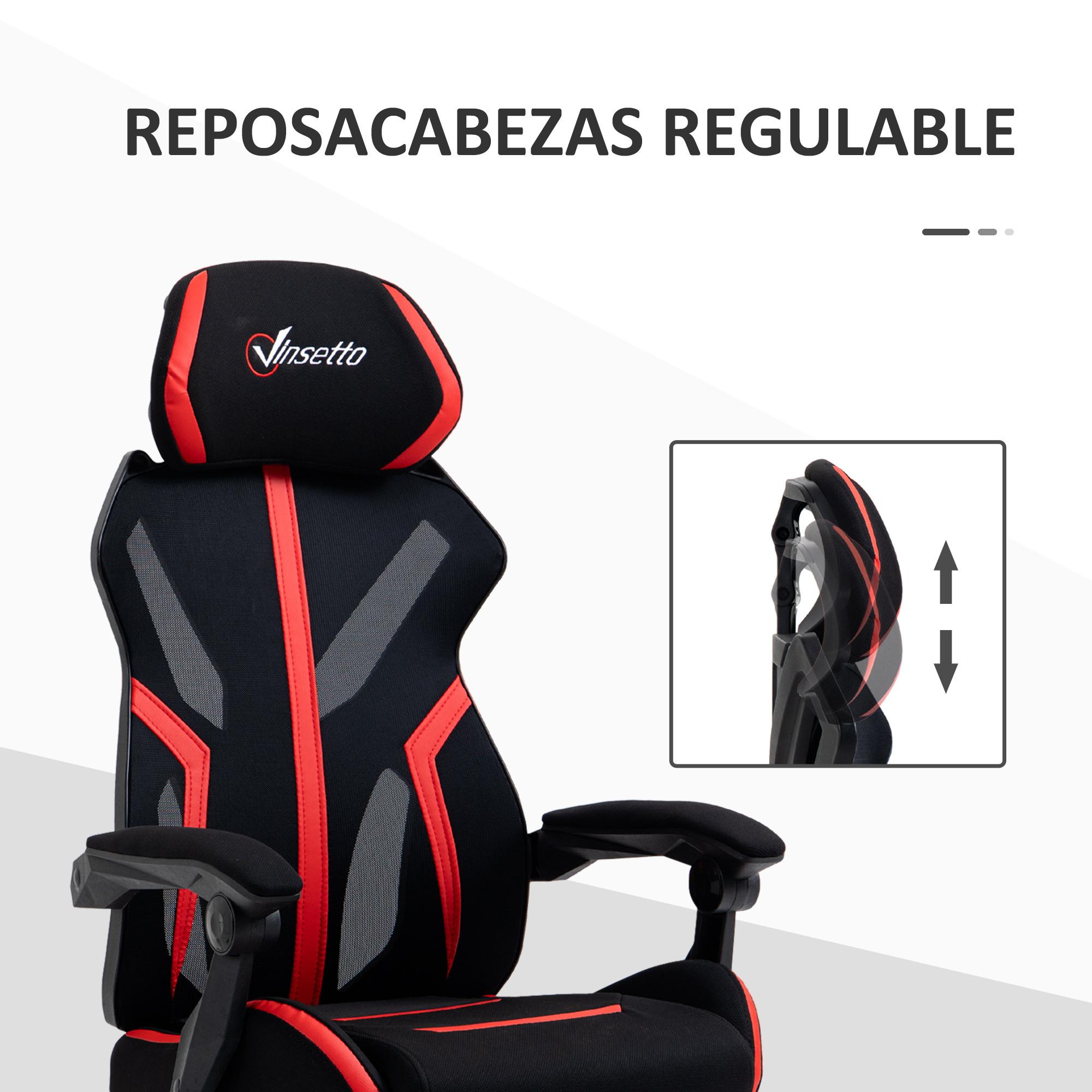 Vinsetto Silla Gaming con Reposapiés Retráctil Silla de Oficina Giratoria Reclinable con Reposacabezas y Altura Ajustable 65x65x119-129 cm Negro y Rojo