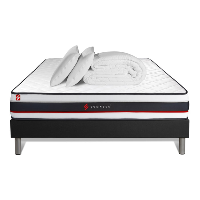 Pack prêt à dormir matelas FORM + sommier kit noir + 2 oreillers mémoire de forme + Couette Percale