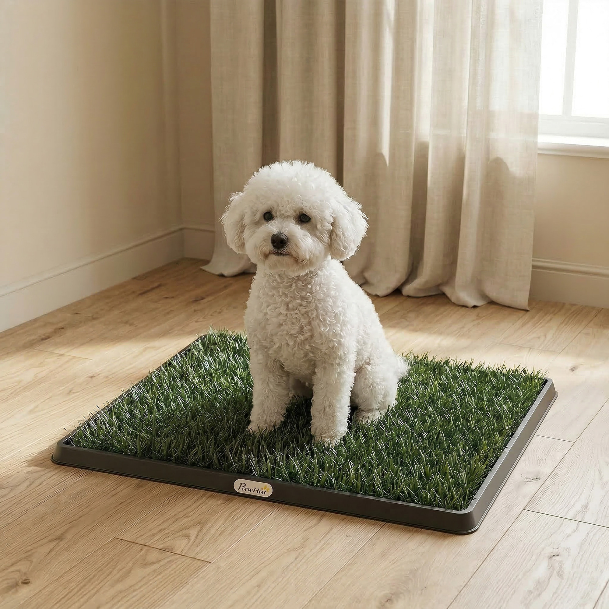Litière gazon synthétique chien 2 tapis 3 couches dim. 63L x 50l cm
