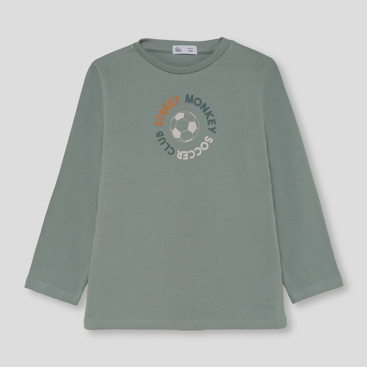 Camiseta niño verde de manga larga de punto, estampado Street Monkey Soccer Club, cuello redondo | Color: Verde medio | Street Monkey