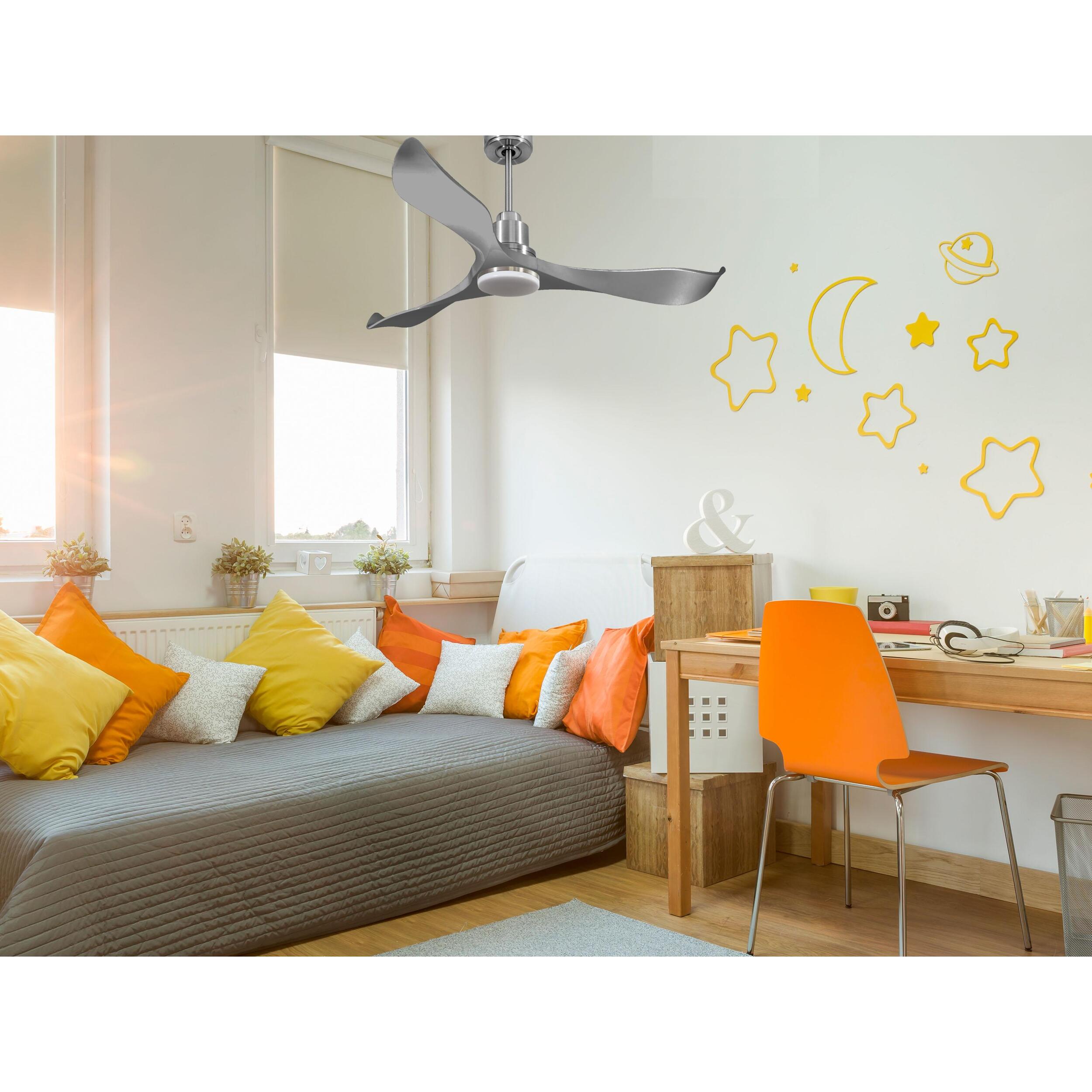 Ventilateur de plafond Réversible  Thermostat Dimmable Wifi Moteur à courant continu Toits en pente Télécommande Lumière à trois tons Hypersilence Mémoire