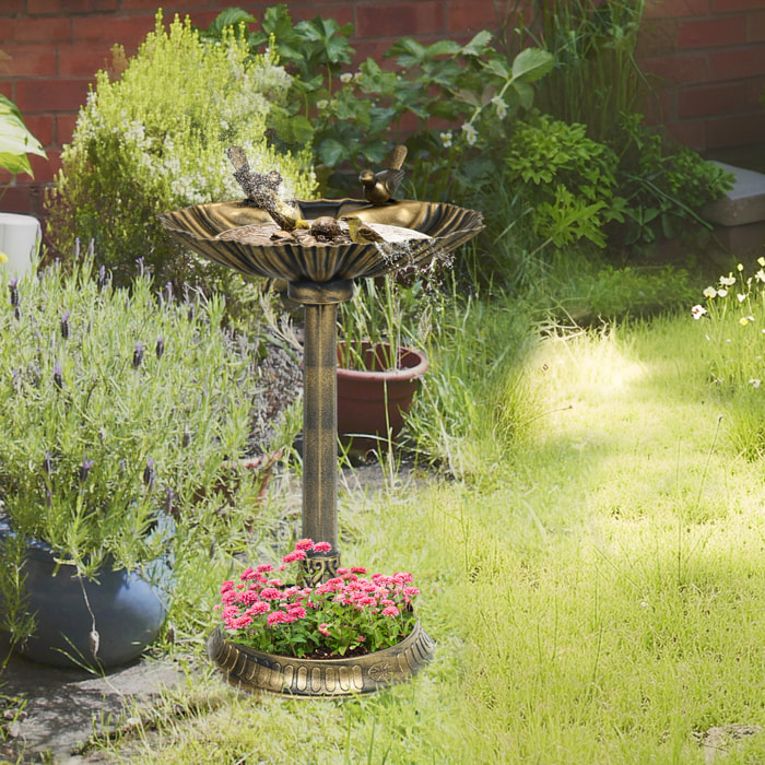 Baño para Pájaros de Jardín al Aire Libre, Altura 81 cm, Comedero para Pájaros con Base de Pedestal, Diseño de Concha y Acabado Envejecido, Ligero y Resistente, Bebedero para Aves, Bronce