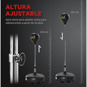 Saco de Boxeo de Pie con Altura Ajustable en 4 Niveles, Saco de Boxeo con Base Rellenable, Guantes e Inflador, para Adultos y Adolescentes, Ø45x133-151 cm, Negro