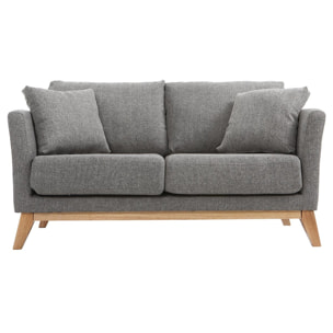 Canapé scandinave déhoussable 2 places en tissu gris clair et bois clair OSLO