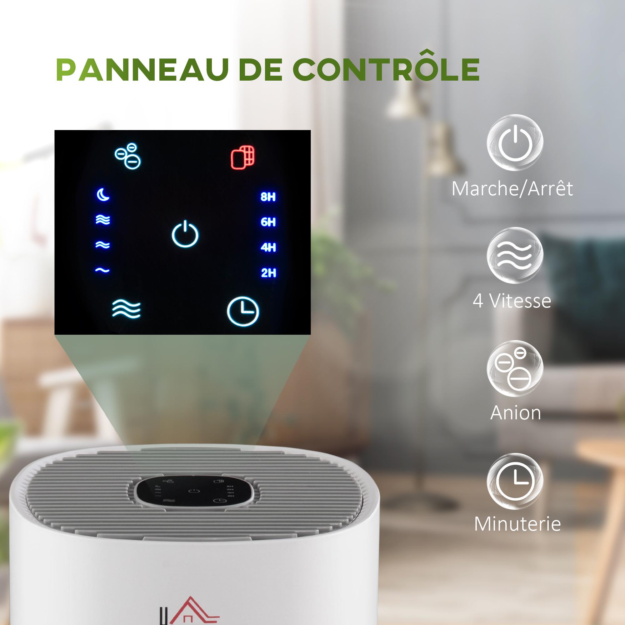 Purificateur d'air 50 W 4 vitesses mode silencieux - filtre HEPA, charbon actif - jusqu'à 24 m² - débit d'air pur 225 m³/h - timer - ABS blanc gris