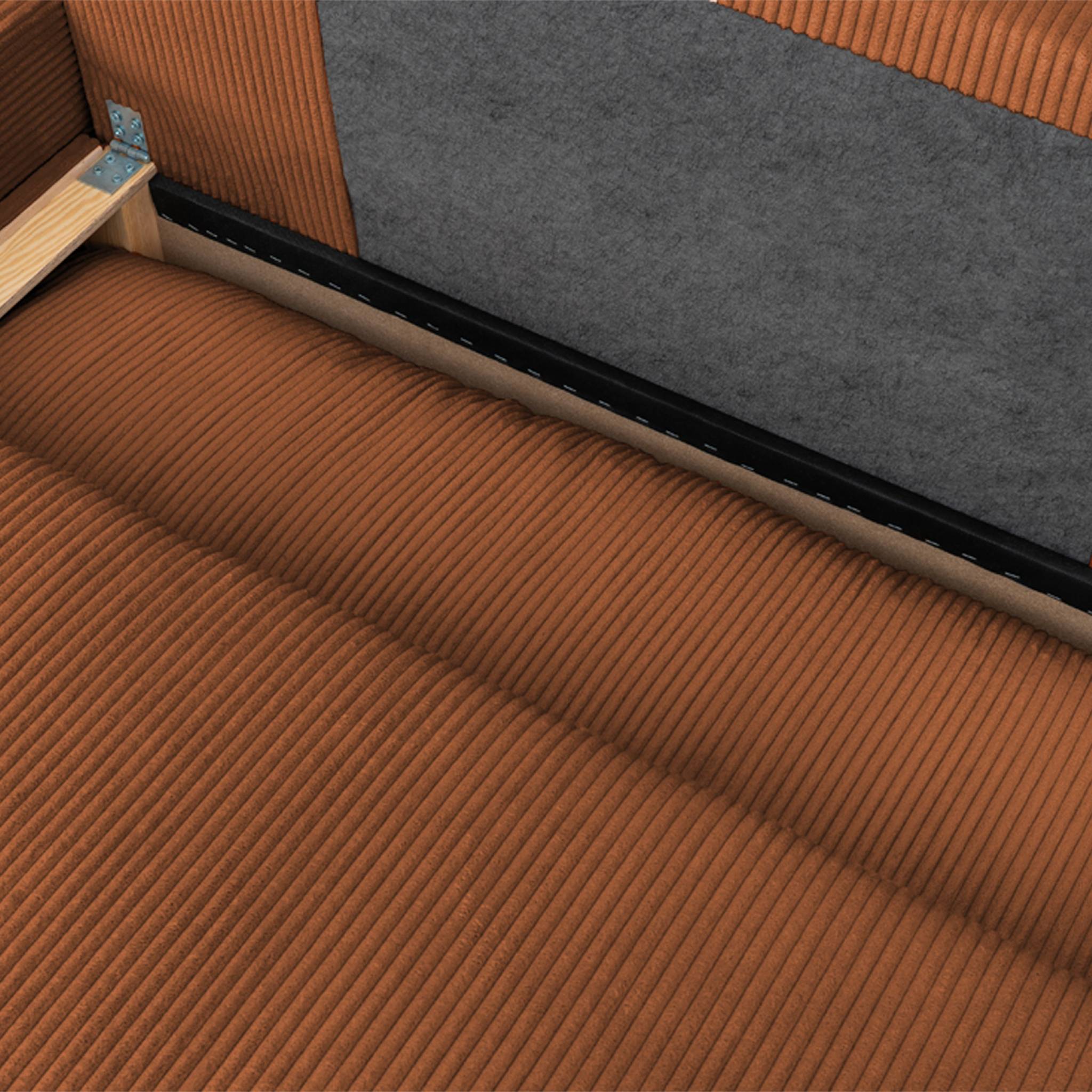 Banquette canapé d'angle gauche convertible 3 places velours côtelé avec coffre NELSON