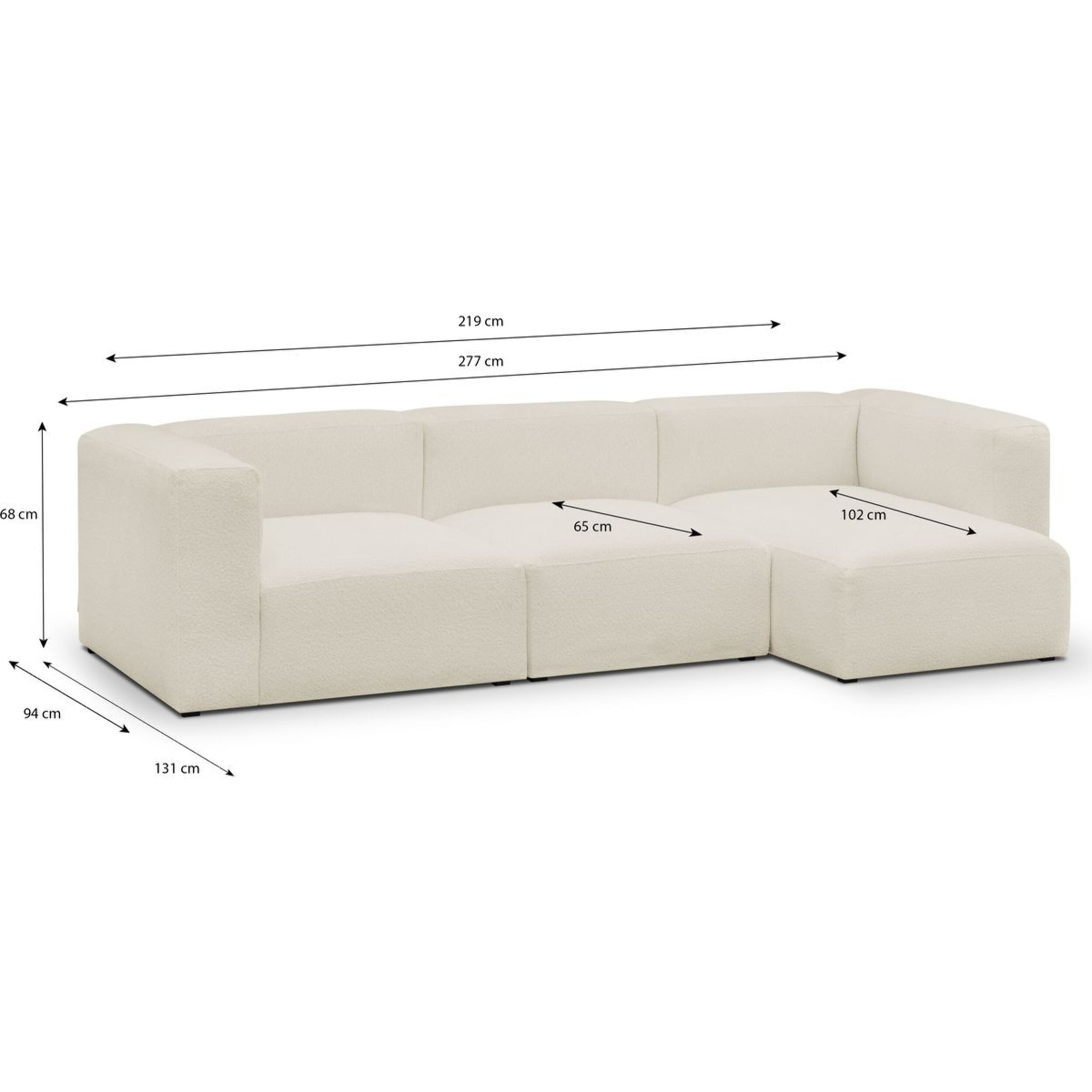 Canapé d'angle à droite modulable 4 places en tissu bouclette - MODULO