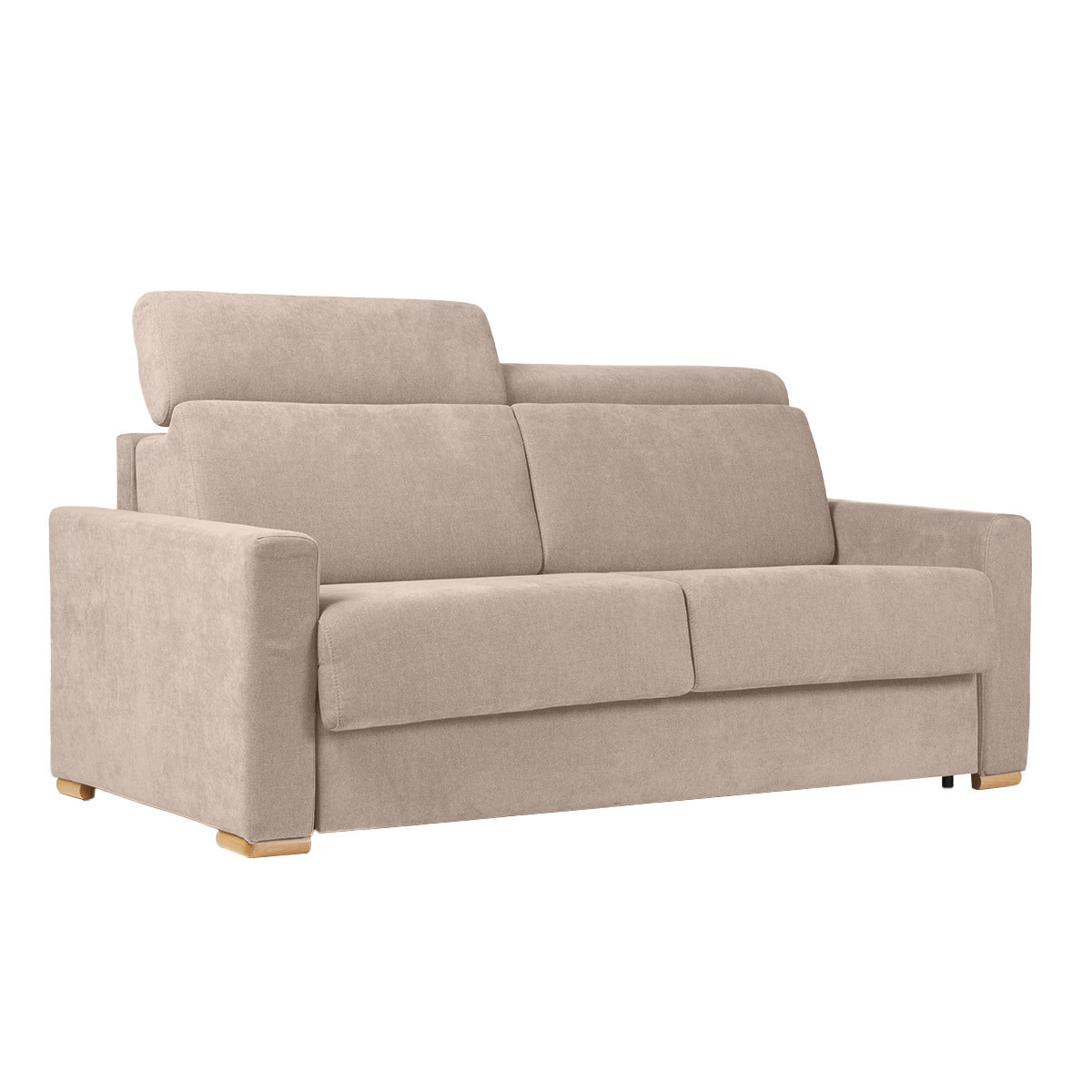 Canapé convertible avec têtières ajustables 3 places en tissu effet velours beige avec matelas 18 cm NORO