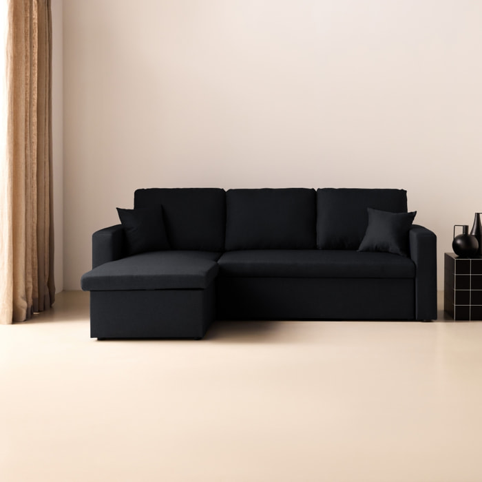 Canapé d'angle convertible réversible 3 places tissu avec coffre IDA