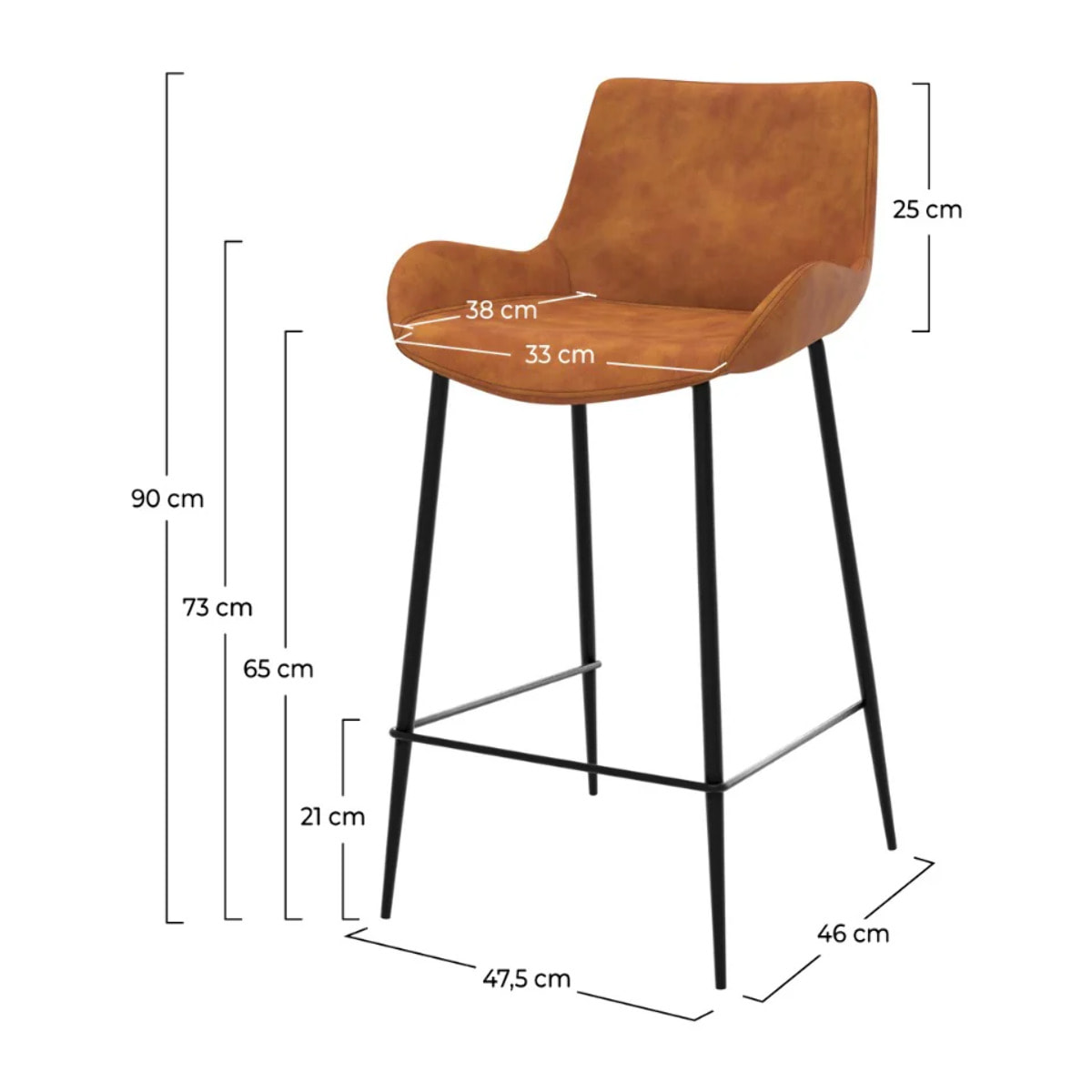 Lot de 2 chaises pour îlot central 65 cm en cuir synthétique camel - Pirata