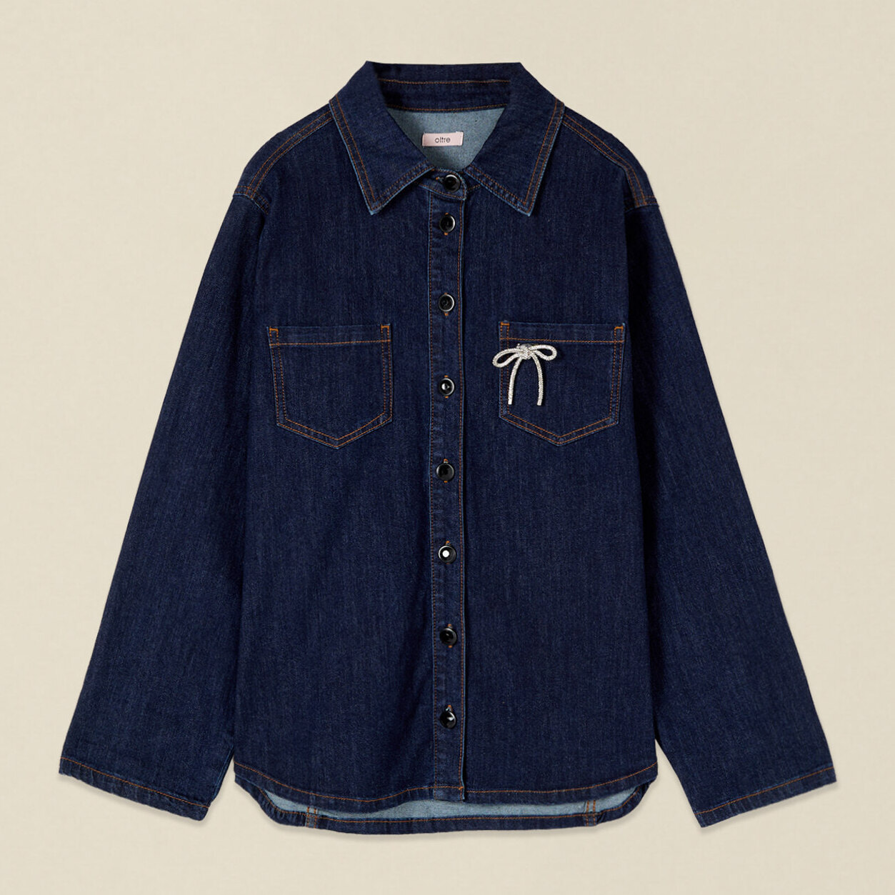 Oltre - Camicia in denim con applicazione gioiello - Blu