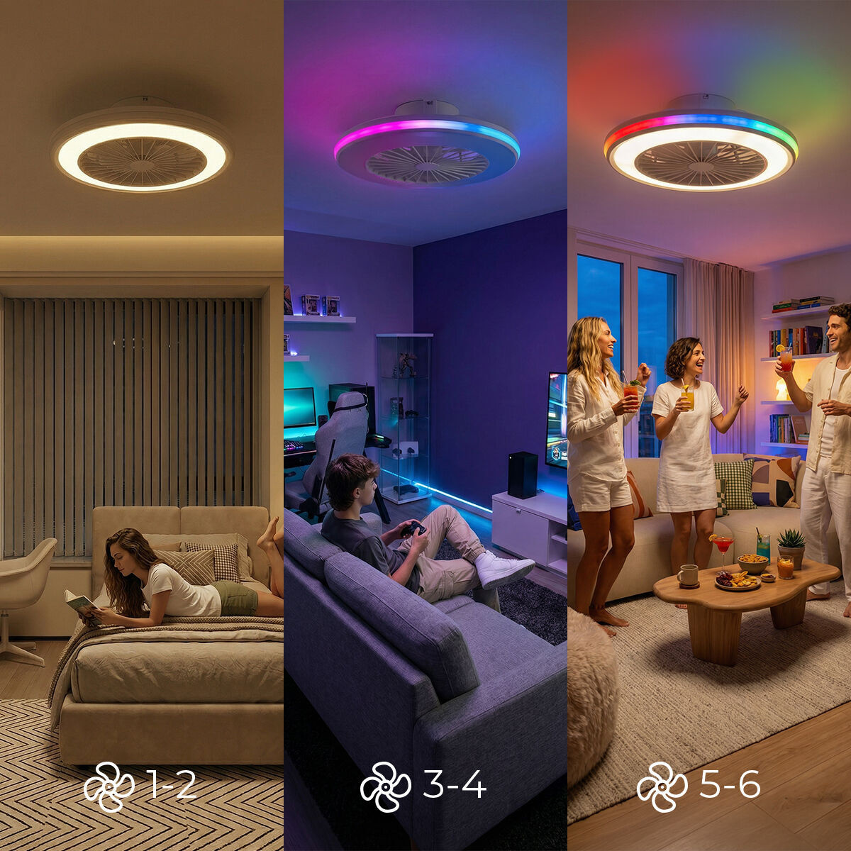 Ventilatore da soffitto con luce LED RGB, pale nascoste e telecomando Nexory InnovaGoods