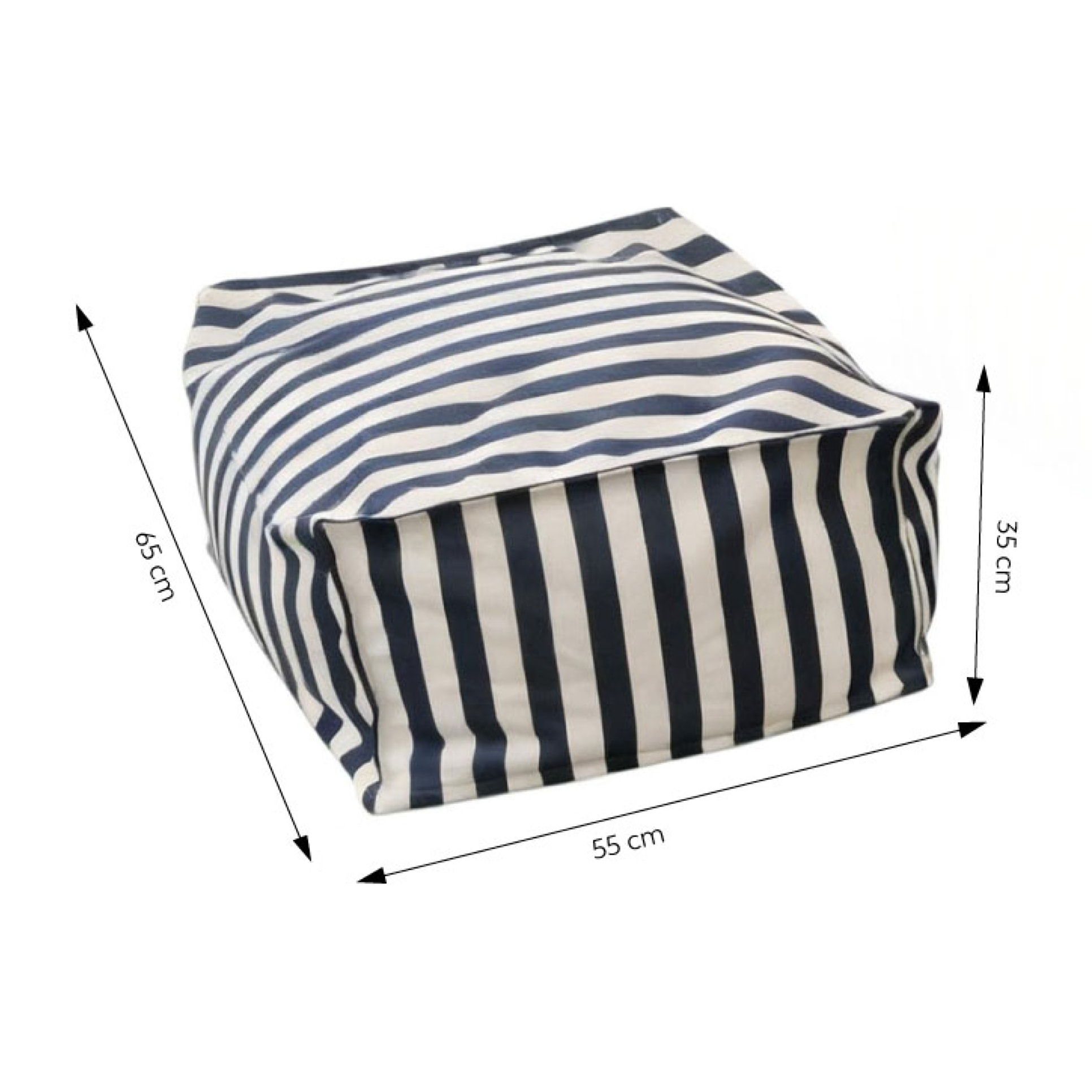 BOLOGNE Pouf d’extérieur rayé bleu déperlant - 55x65x35 cm