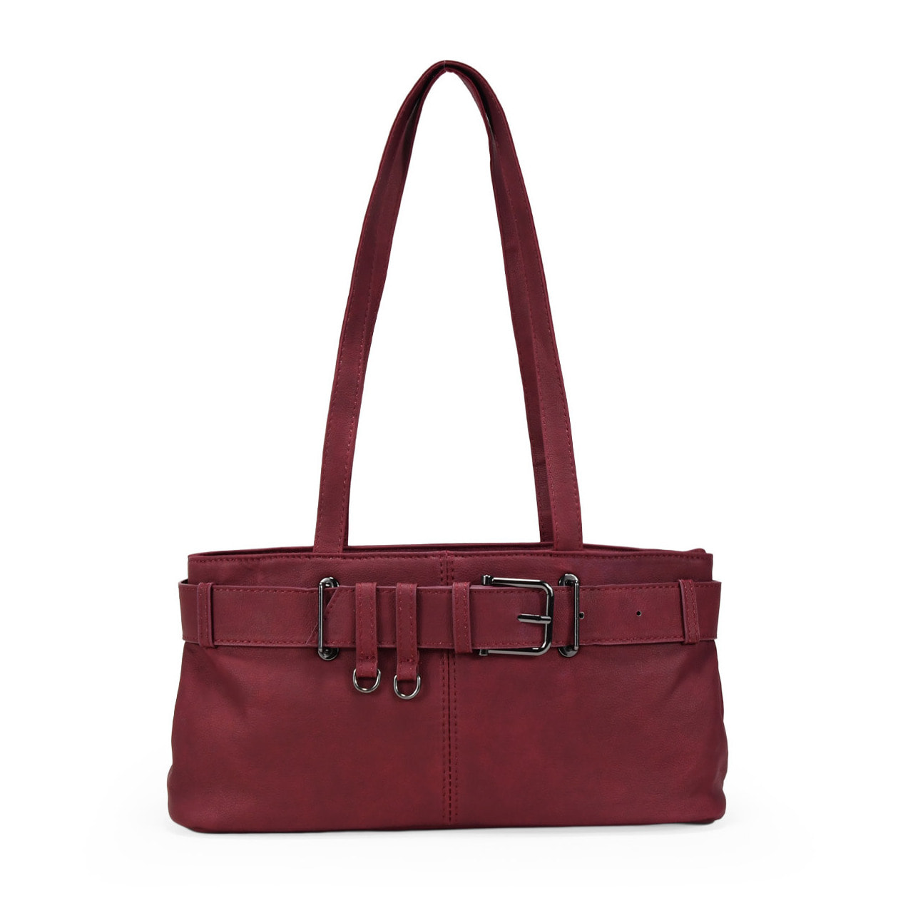 Bolso de hombro burdeos con cinturón