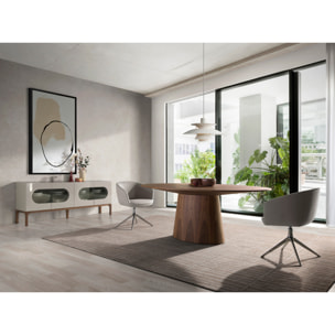 Silla Angel Cerdá giratoria con reposabrazos tapizada en tela en gris claro con estructura y patas en acero inoxidable cromado 67x59x80cm