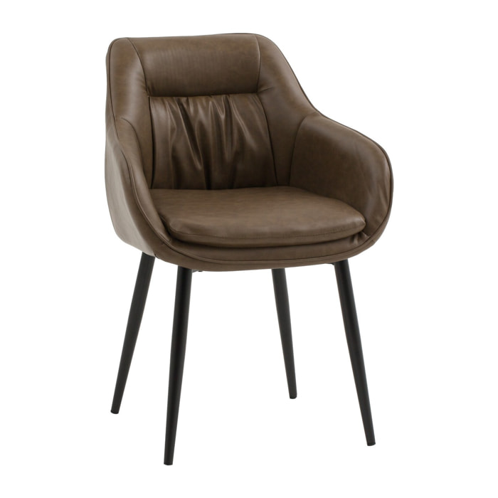 Set di 4 poltroncine HAMMERSMITH in similpelle marrone e gambe in metallo nero, con braccioli