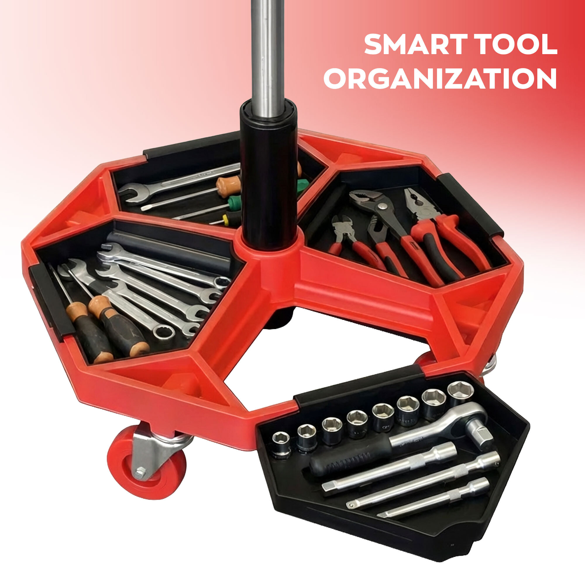 Mekatronix - Sgabello da Officina con Ruote e Vassoi Porta Attrezzi Portata 150 kg Altezza Regolabile e Girevole