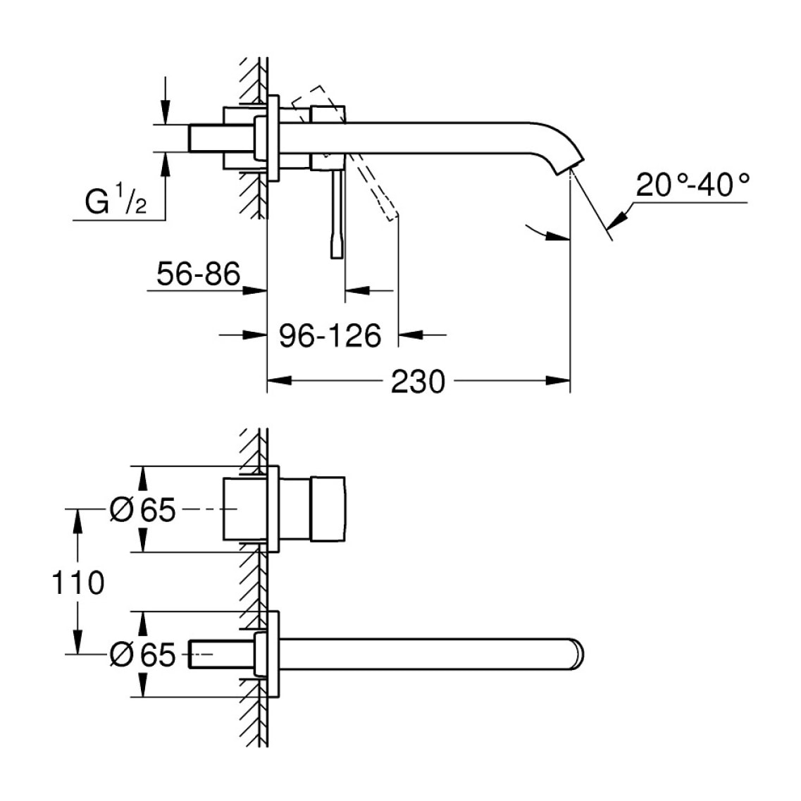 GROHE Mitigeur lavabo mural Essence + corps monocommande - taille L