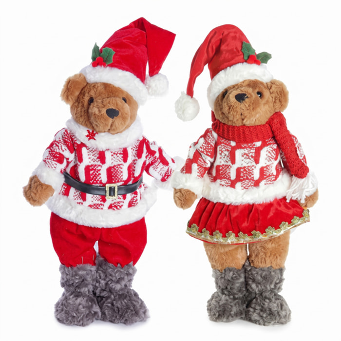 Coppia di orsetti natalizi in peluche - MULTICOLORE