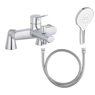 Mitigeur baignoire Eo + pommeau de douche Metro signature + flexible de douche métal + colonnettes