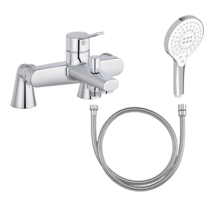 Mitigeur baignoire Eo + pommeau de douche Metro signature + flexible de douche métal + colonnettes
