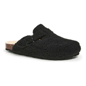 Zoccolo di pelliccia con fibbia rettangolare BABUNKERS NERO