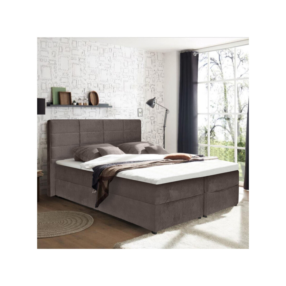 Lit boxspring complet en velours gris ou taupe 160x200 - GENEVE