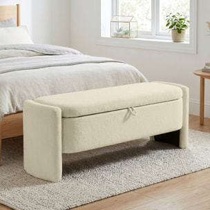 Banquette coffre de rangement design bouclette arrondi beige