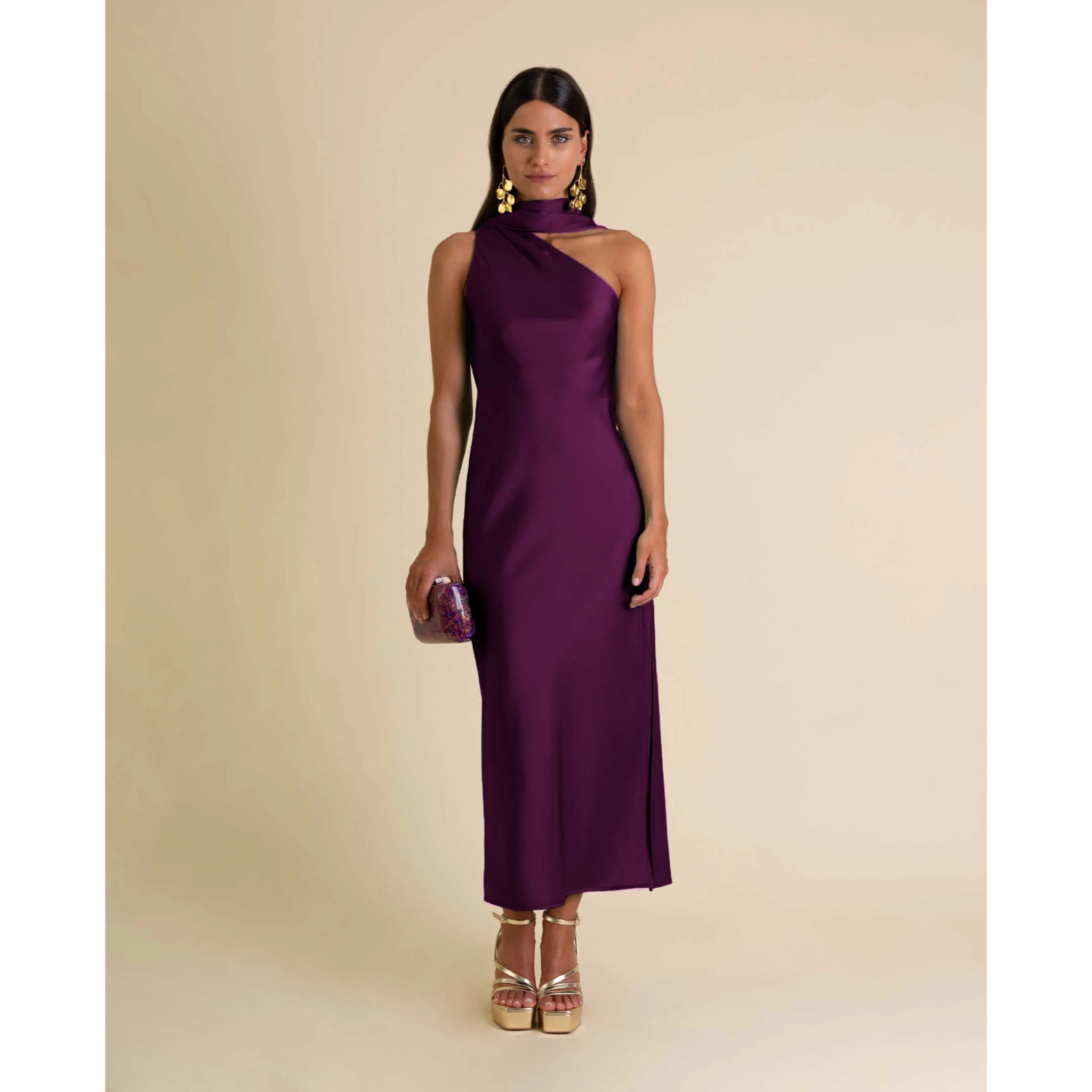 Vestido midi asimétrico con lazada