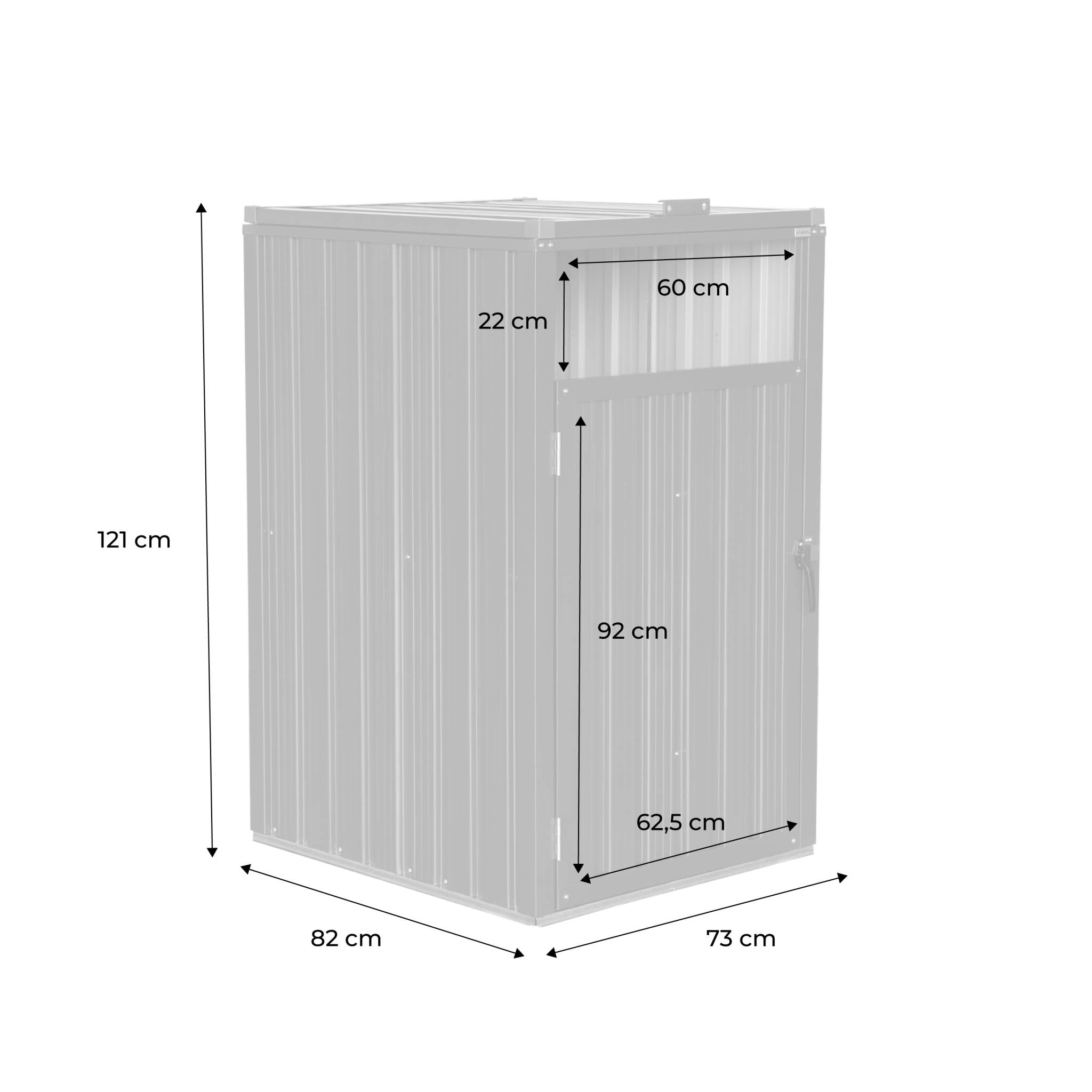 Cache poubelle gris en acier galvanisé. 1 place L 73 x P 82 x H 124 cm