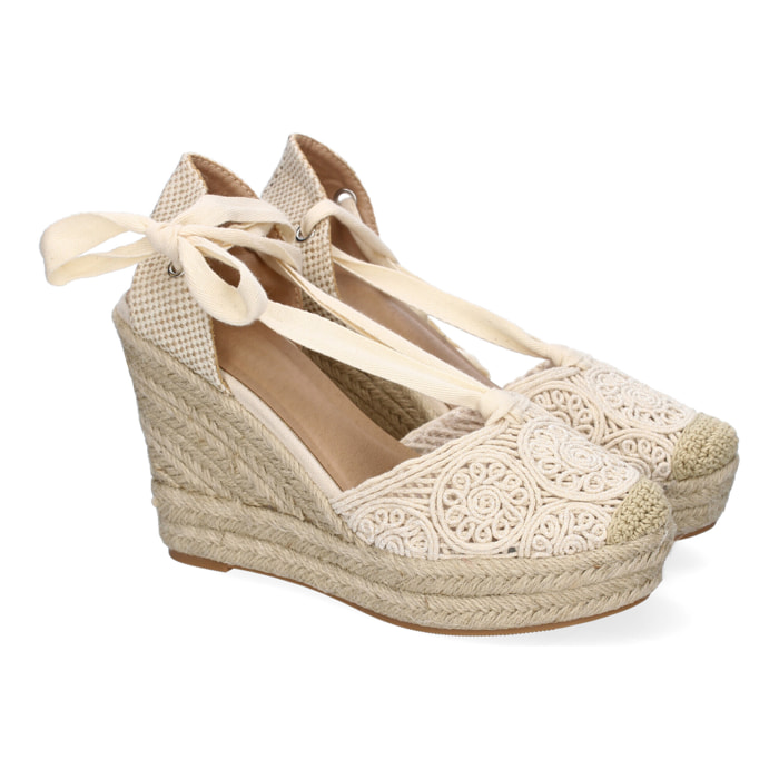 Sandalia de Cuña de Yute para Mujer, Diseño Comodo y Moderno, Elegante con Cintas