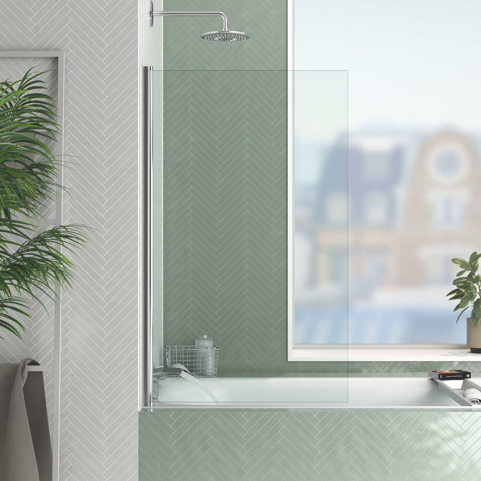 Pare baignoire Rabattable 70x120cm - Profilé Chromé - Verre Trempé 4mm - ELEMENTARY