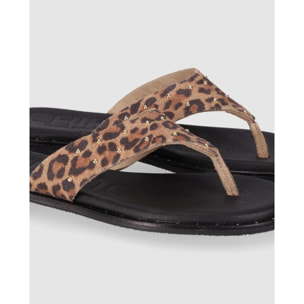 Sandalias de Serraje - Leopardo - Tacón: Bajo